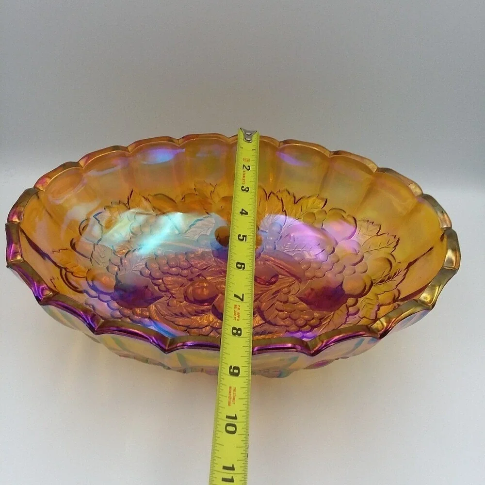Vintage Iridescent Carnival Glass Bowl Oval Footed Harvest Grape Fruit ‎ 12x9